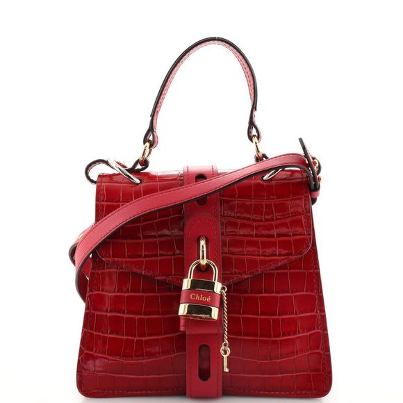 Chloe Handbags - Chloe Aby Day Bag Crocodile Embossed Leather Small Red